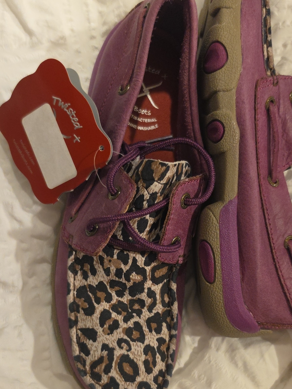 Twisted X Women’s Purple Suede Moccasins with Leopard Print